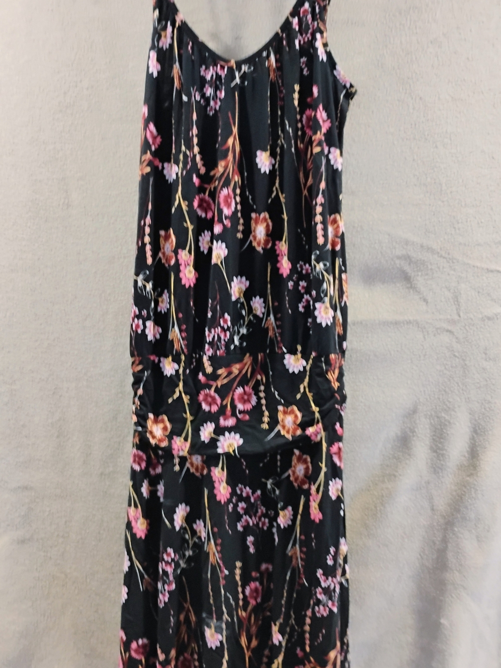 Black Floral Maxi Dress with Pink & Peach Blooms